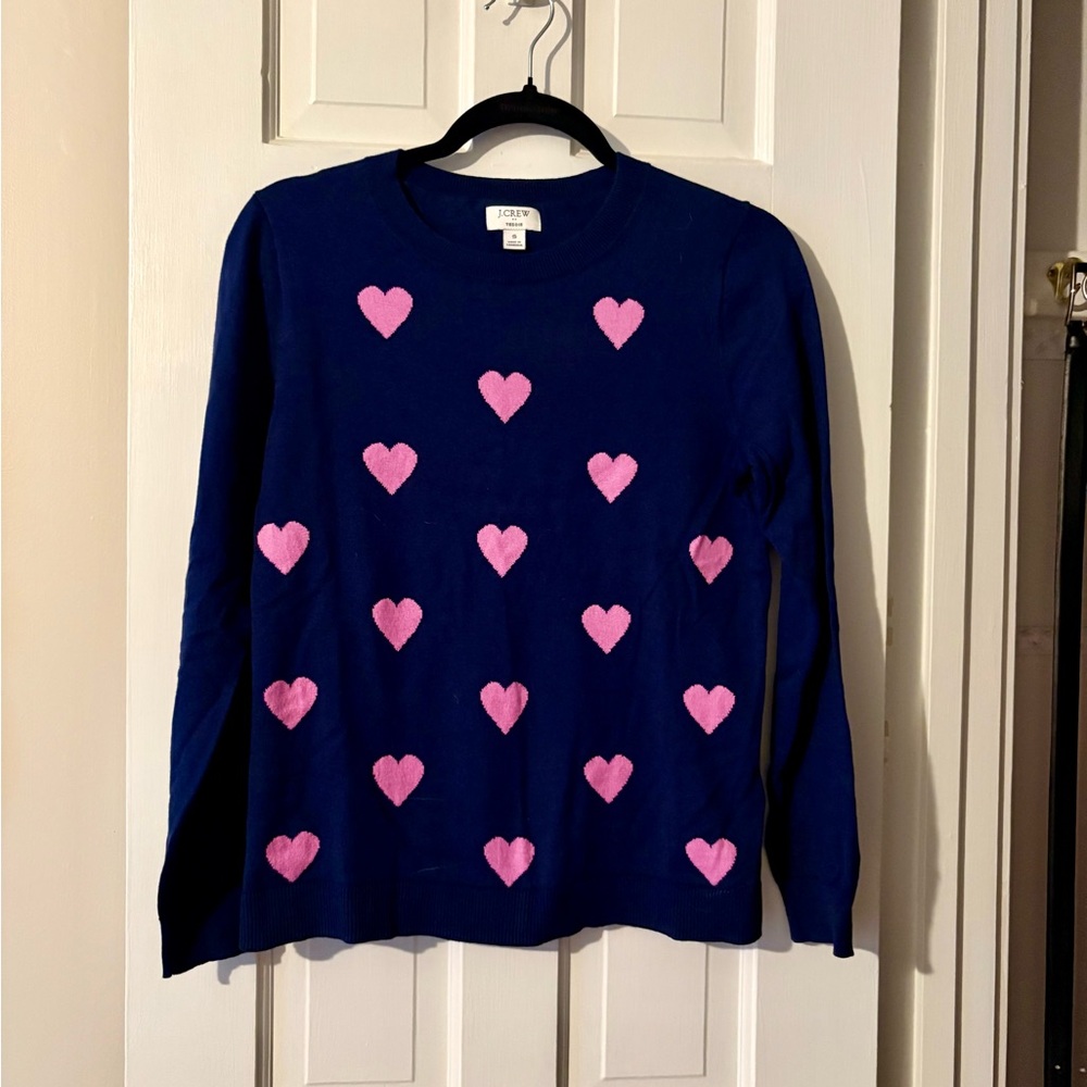 J Crew Heart Sweater - Navy Blue and Pink